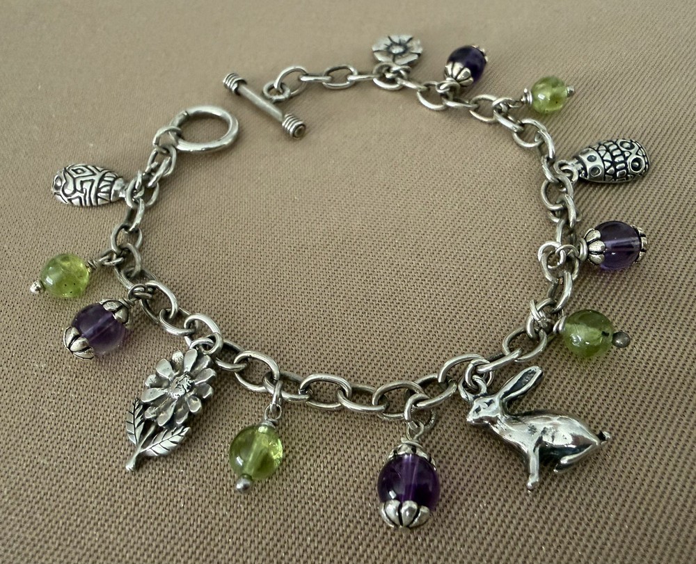 Sterling Silver Easter Spring Rabbit Charm Bracelet 7.5