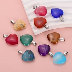10Pcs, Heart Stone Pendants 20mm Love Heart Pendants Striped Pink Love Charm