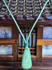 Green Jade Pendant Unisex Necklace Green Leather Cord Adjustable Good Luck