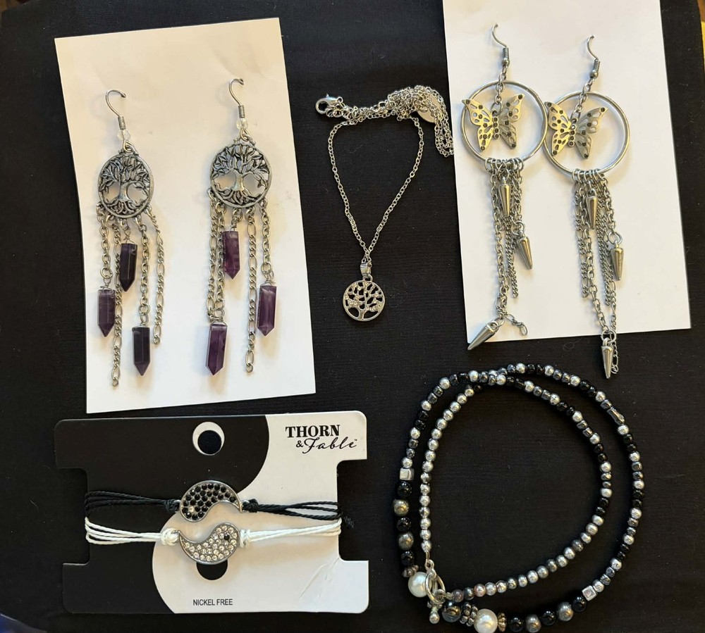 Goth Witch Jewelry Lot – Vintage Handmade Goth Jewellery Purple Silver Black