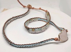 Boho Rose Quartz Stone Heart Beaded 3-Layer Adjustable Rope Wrap Bracelet