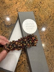 Vintage Czech Glass Beaded Bracelet Multicolor Stone, Leaf Seed Bead