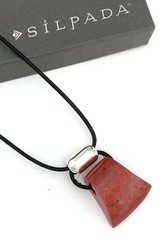 SILPADA Sterling Silver CARDINAL RULE Red Coral Black Leather Necklace~#N0965
