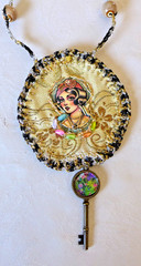 Handmade Crocheted art Necklace Cotton Fabrics embroidered crocheted+ Beads
