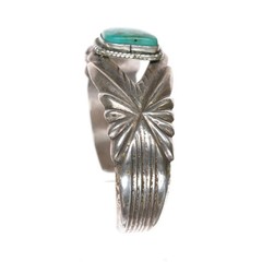 6.375″ Vintage Native American sterling cast cuff bracelet with turquoise