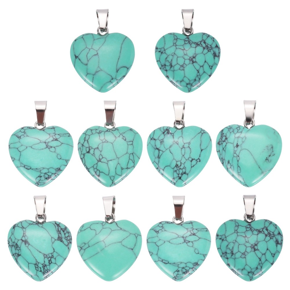 10 Pcs Heart Stone Pendants 20mm Love Heart Pendants Turquoise Green Love Charm