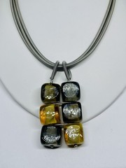 Artisan Mixed Glass Cube Pendant Necklace Silver Snake Collar Contemporary Mod