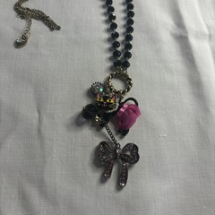 Betsey Johnson Kitty in a TuTu Lariat Necklace RARE Embellished Sparkly Glam