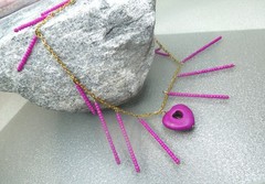 Unique purple heart and tassel pendant necklace gold plated chain handmade