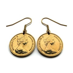 1966 Bahamas 1 Cent coin earrings Bahamian starfish sea star Nassau beach 000681