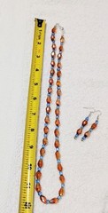 Handcrafted Jewelry 23″ Amber & Blue Facet Glass Teardrops Necklace Earring Set