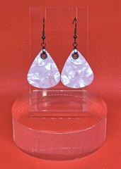 Pearl White Dangling Guitar Pick Black Fish Hook Fashion Earrings