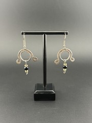 Artisan Sculptural Mixed Metal Black Yellow Glass Bead Dangle Earrings