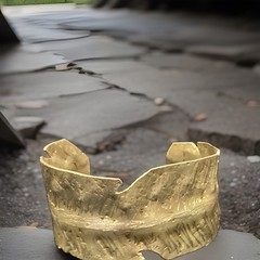 Handcrafted Brass Gold-Tone Cuff Bracelet Asymmetrical Unisex Adults 6 in