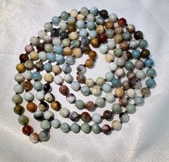 Amazonite Beaded Semi Precious Gemstone 9mm Hand Knotted 60” Long Necklace 125g