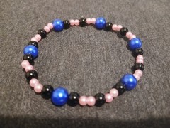 Handmade Blue, Pink & Black Beaded Bracelet.