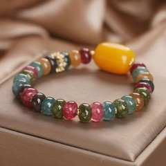 Natural Colored Tourmaline Abacus Bead Jade Chinese-Style Bracelet for Women