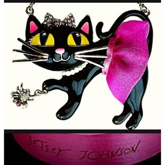 Betsey Johnson Kitty in a TuTu Lariat Necklace RARE Embellished Sparkly Glam
