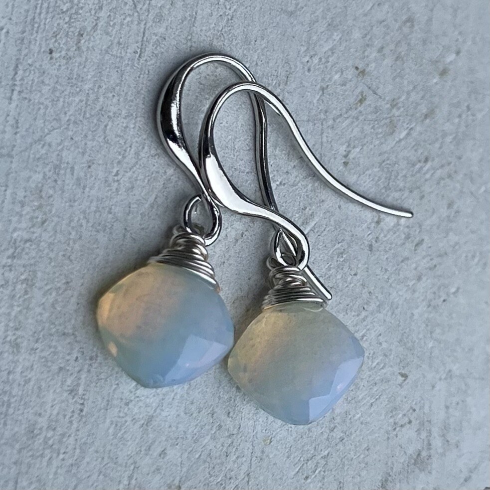 Min Favorit Opalite Quartz Cushion Bead & Silver Artisan Wrap Earrings Petite!
