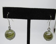 Gray Green Swirl 15MM Glass Ball Earrings Artisan