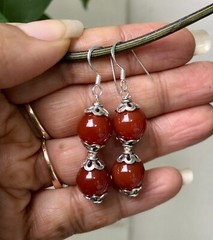 925 Sterling Silver + 10 mm Rnd Beads Original Red Orange Onyx 2
