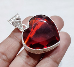 Red Garnet Gemstone Pendant Silver Jewelry Handmade Heart Pendant Red Pendant
