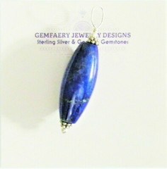 Spectacular Large Sterling Silver Natural LAPIS Oval Tube Pendant…Handmade USA
