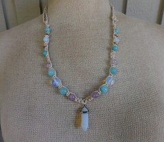 Opalite Double Terminated Point Adjustable Hemp Necklace with Amethyst Amazonite