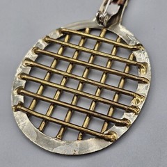 Tennis Raquet Pendant Brooch Pin Tri Tone Artisan Metalwork Sports Athlete