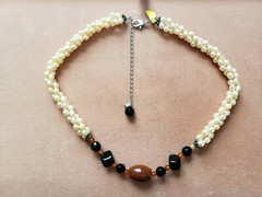 COLLECTIBLE * GENUINE PEARL & STONE * NECKLACE 16″ + LONG, 5×6 mm PEARL, # 3