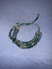 Green Apatite Bracelet With Diopside Faceted Crystals 3 Strand String Bracelet