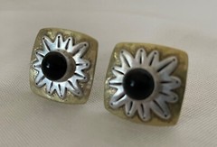 VERY RARE Jeep Collins Brass & Sterling Silver ONYX CABOCHON Omega clip earrings