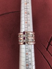 Modern Red Garnet Three Row Wrap Cocktail Sterling Silver Ring Size 6.5