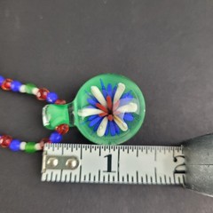 Hand Blown Glass Flower Pendant Necklace Red Blue White Green