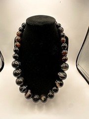 Natural Black Banded Agate Graduated Bead Statement Necklace 1440ct Huge 22mm