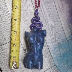 Handmade LARGE Resin Holo Goddess Snake Medusa Pendant Necklace