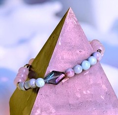 Handmade Rose Quartz & Blue Chalcedony Bracelet, 19.4 cm / 7.6 in Stretch Fit