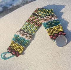 Ladies Peyote stich bracelet Multi Color 1 inch wide 8 inch Artisan BOHO design