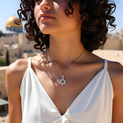 Jewish Star of David Necklace, Magen David Chain 20″, 18 CZ, 925 Sterling Silver