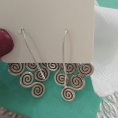 Artisan Made Sterling Silver Swirly Triangle Drop Earrings
