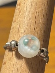 Artisan Sterling Wire Wrapped Ring With Glass Floral Bead