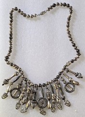 Vintage Artisan Made Crafted Drama Faces Charms Beaded On Chain Dangle Necklace