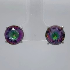 Round Rainbow MYSTIC TOPAZ Circle Post / Stud Earrings 925 STERLING SILVER 901e
