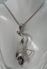 Sterling Modernist Mystic Topaz Flat Wide Abstract Ribbon Spiral Wire Necklace