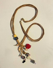 Handmade Leather strand Lariat Necklace with Beads and Charms Gift