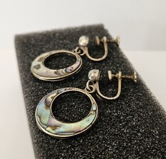VTG Sterling Abalone Inlay Dangle Screw Back Earrings. Marked Made in Mexico.