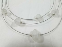 Handblown Glass Wire Necklace Eloise Cotton White Baroque Bead Tri-Cable 20″ Ice