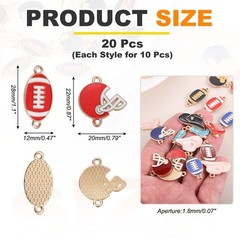20Pcs Football Charm 28mm 22mm Rugby Ball Helmet Game Sports Charm Pendants,Red