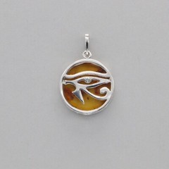 Brown BALTIC AMBER Eye of Horus Wedjat Udjat Pendant 925 STERLING SILVER #4968e