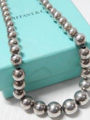 VINTAGE TIFFANY STERLING SILVER HARDWARE BEADS CHOKER NECKLACE + BOX